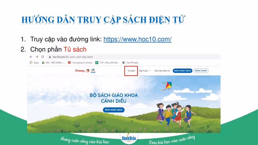 Hướng dẫn truy cập sách điện tử bộ sách giáo khoa Cánh Diều.