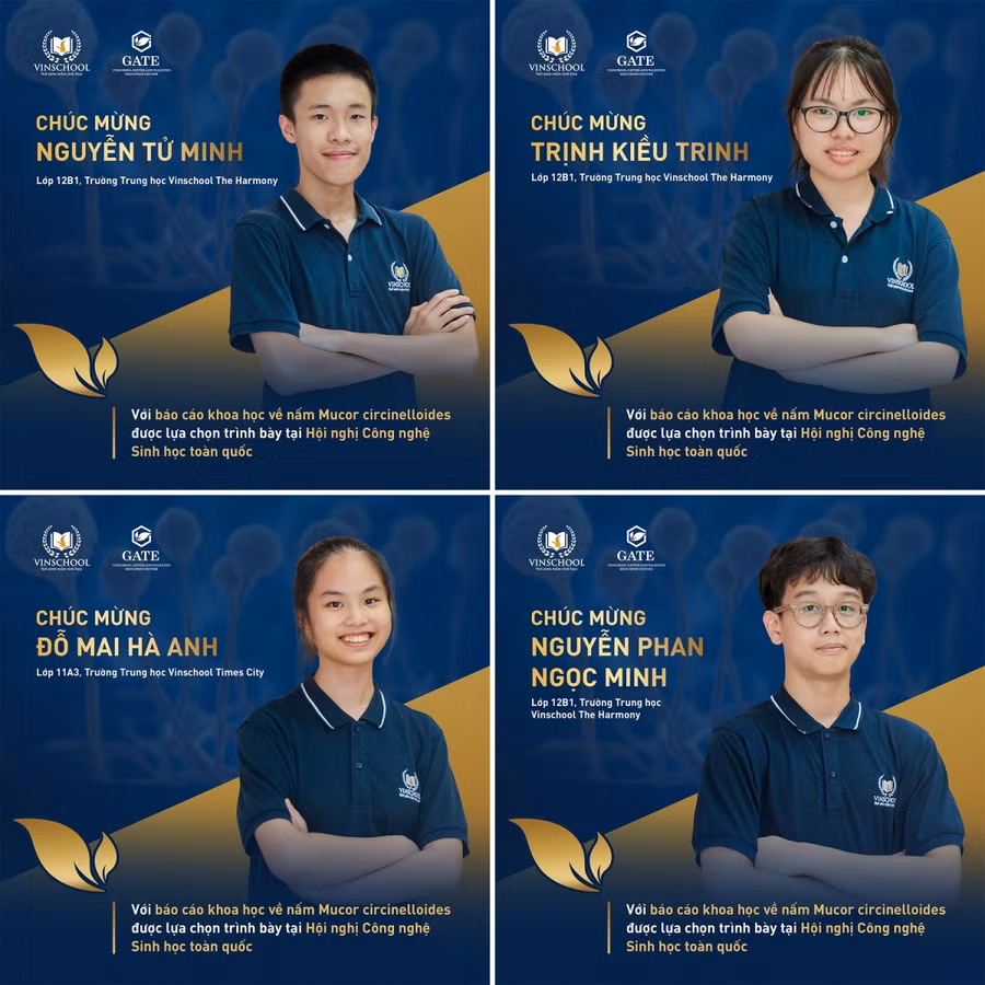 Nhóm học sinh lớp 11-12 thuộc Hệ thống Giáo dục Vinschool gồm Nguyễn Tử Minh, Nguyễn Phan Ngọc Minh, Trịnh Kiều Trinh và Đỗ Mai Hà Anh
