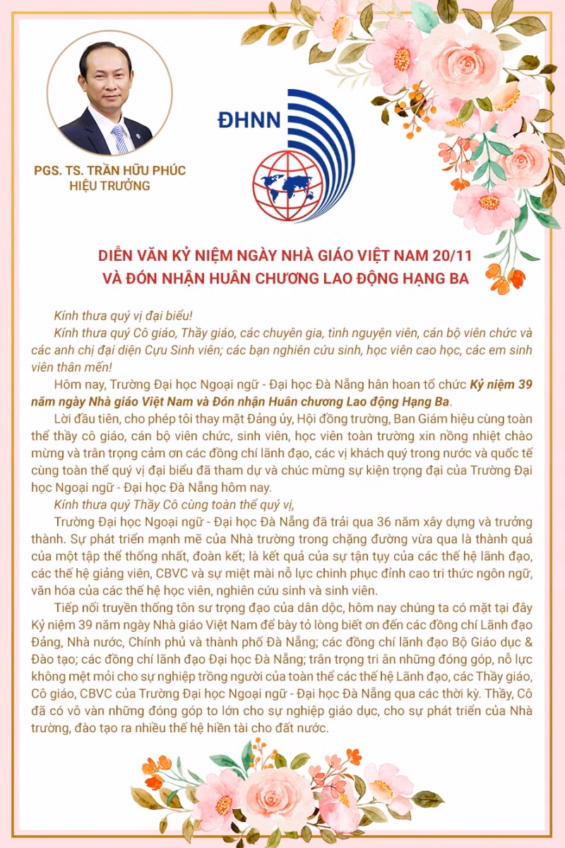 Trường Đại học Ngoại ngữ, ĐH Đà Nẵng đón nhận Huân chương lao động hạng Ba ảnh 1