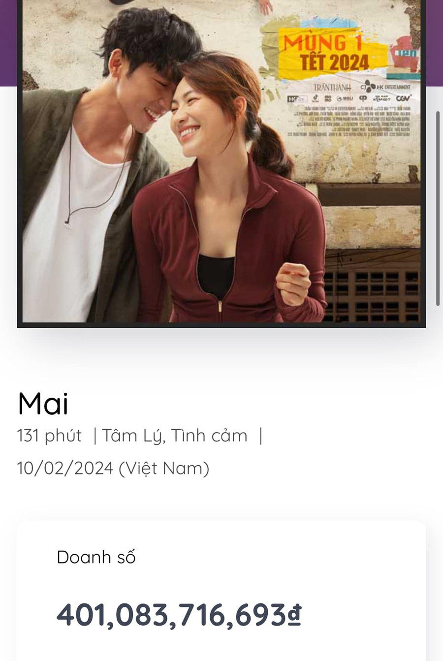 &apos;Mai&apos; của Trấn Thành cán mốc 400 tỷ đồng.