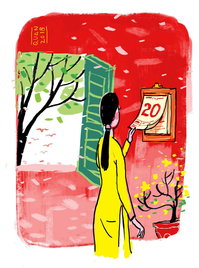 Lòng thấy xôn xao khi tay chạm vào tờ lịch đầu tiên của tháng Chạp. Minh họa: Đặng Hồng Quân.