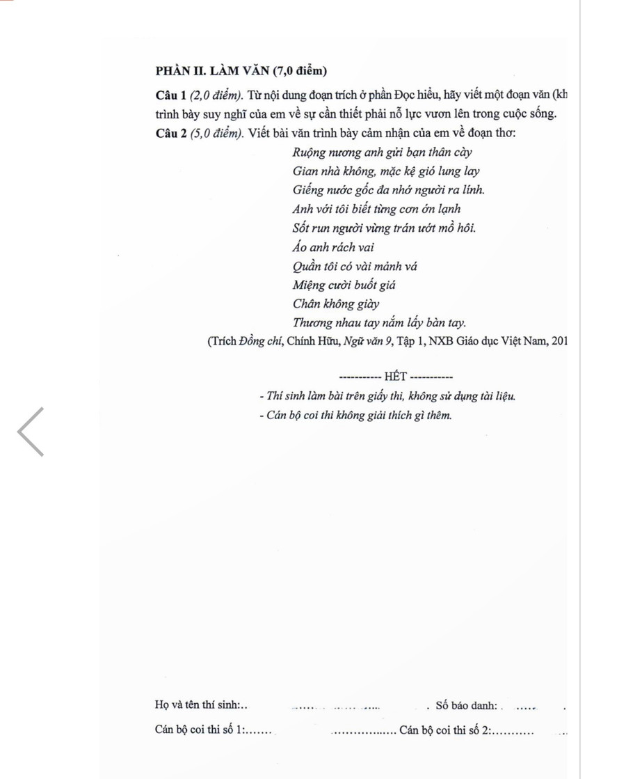 Đề thi môn Ngữ văn trong kì thi tuyển sinh vào lớp 10 năm học 2023-2024 của TP Hải Phòng (trang 2). Đề thi môn Ngữ văn trong kì thi tuyển sinh vào lớp 10 năm học 2023-2024 của TP Hải Phòng (trang 2).