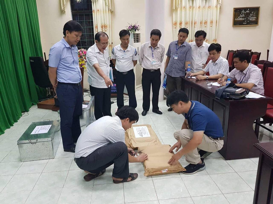 Tại Hội đồng thi Sở Giáo dục và Đào tạo Hà Giang, Tổ công tác tiến hành rà soát công tác chấm thi