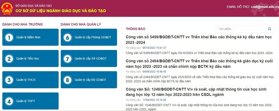 Ảnh chụp màn hình website cơ sở dữ liệu ngành Giáo dục - Đào tạo. Ảnh chụp màn hình website cơ sở dữ liệu ngành Giáo dục - Đào tạo.