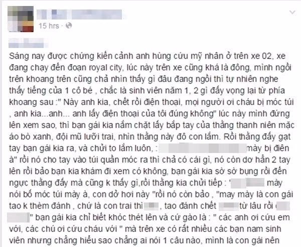 Câu chuyện “anh hùng cứu mỹ nhân” trên xe buýt gây sốt mạng xã hội