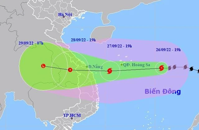 Dự báo vị trí và đường đi của bão số 4 (bão NORU). Ảnh NCHMF.