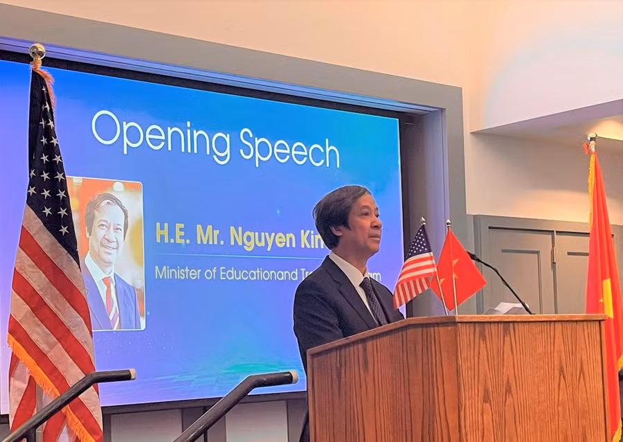 Bộ trưởng Bộ GD&ĐT Nguyễn Kim Sơn phát biểu khai mạc tại Diễn đàn hợp tác giáo dục Việt Nam - Hoa Kỳ.
