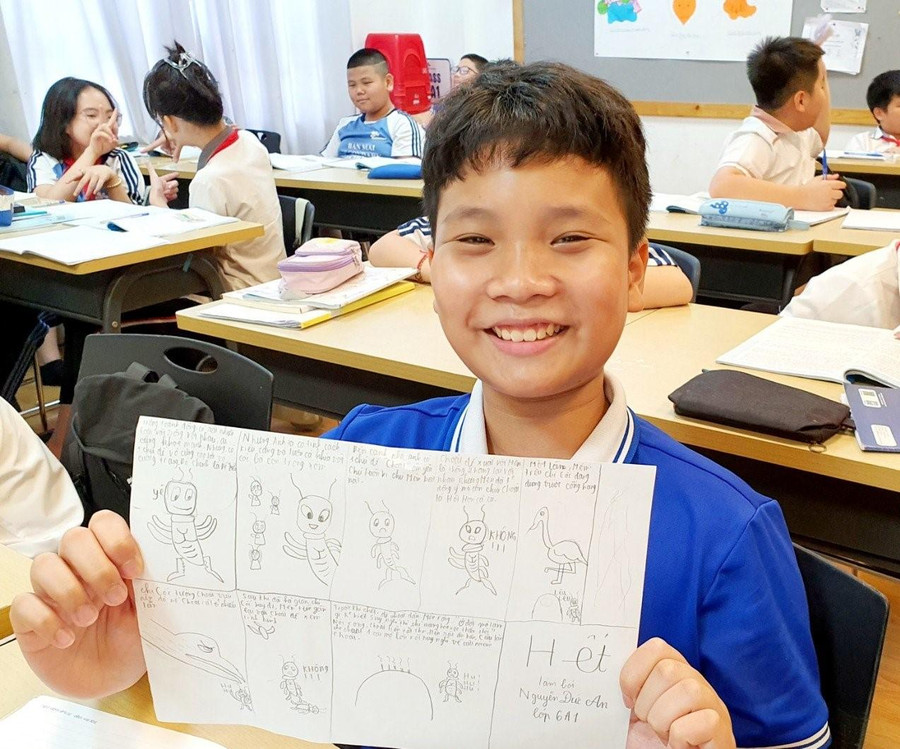 Học sinh Trường THCS Ban Mai - Hà Đông, Hà Nội hào hứng học Ngữ văn qua hoạt động sáng tác truyện tranh.