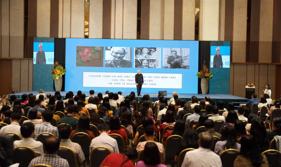 Giáo sư Hà Vĩnh Thọ chia sẻ tại hội thảo.