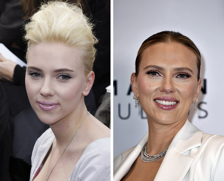 Diễn viên Scarlett Johansson năm 2007 và 2021. Diễn viên Scarlett Johansson năm 2007 và 2021.