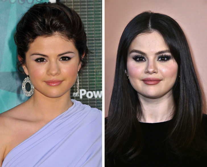 Ca sĩ Selena Gomez năm 2009 và 2022. Ca sĩ Selena Gomez năm 2009 và 2022.
