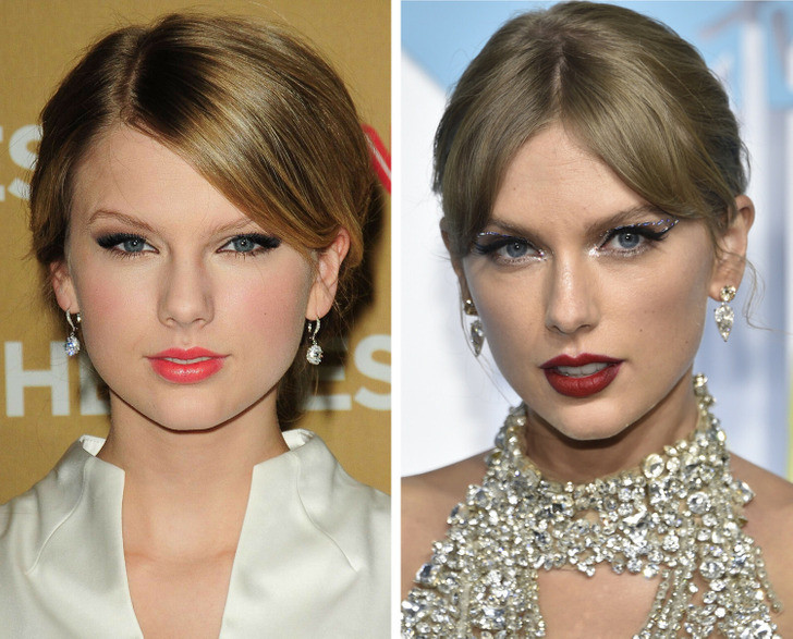 Nữ ca sĩ Taylor Swift năm 2008 và 2022. Nữ ca sĩ Taylor Swift năm 2008 và 2022.