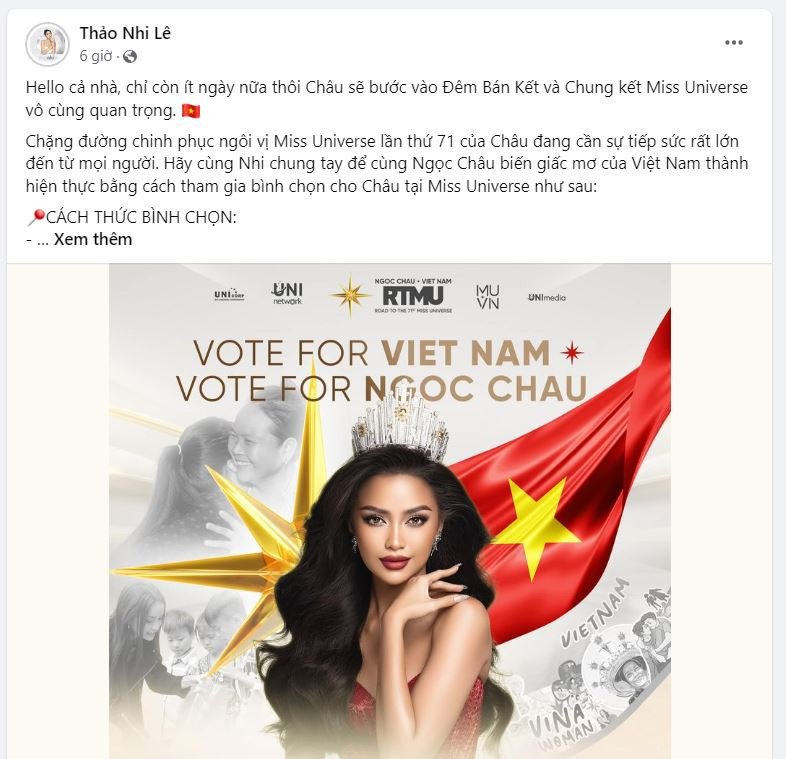 Á hậu Thảo Nhi Lê kêu gọi mọi người cùng nhau chung tay bình chọn cho Đương kim Hoa Hậu Hoàn Vũ Việt Nam 2022 - Nguyễn Thị Ngọc Châu.