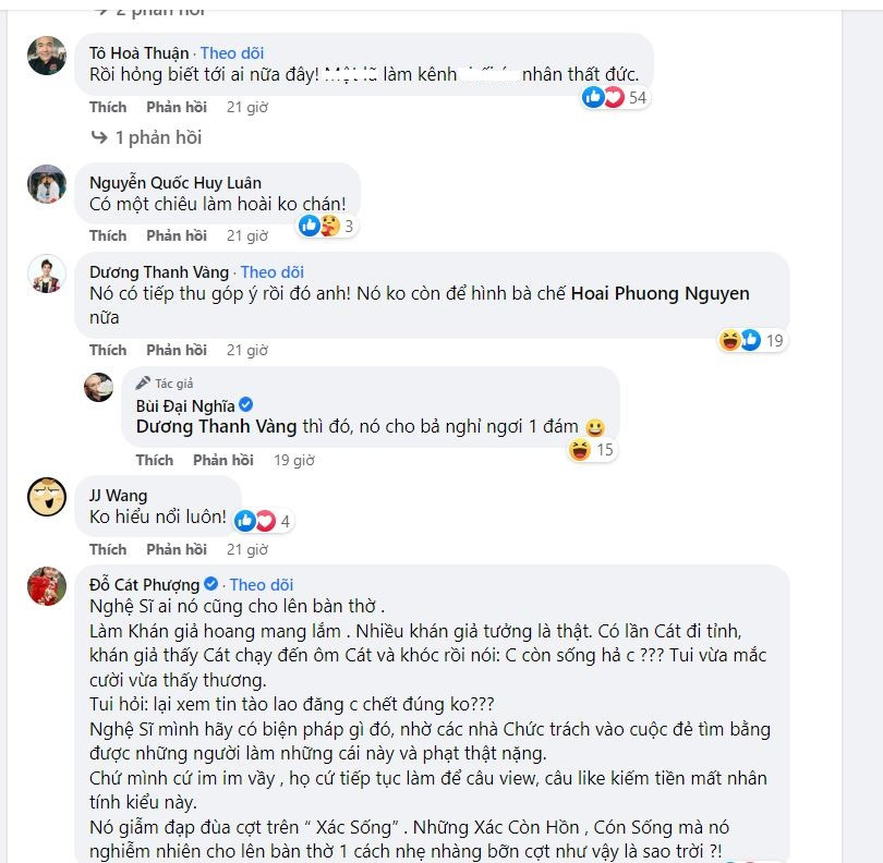 Nhiều nghệ sĩ cũng tỏ ra bức xúc trước những tin đồn thất thiệt trên mạng xã hội.