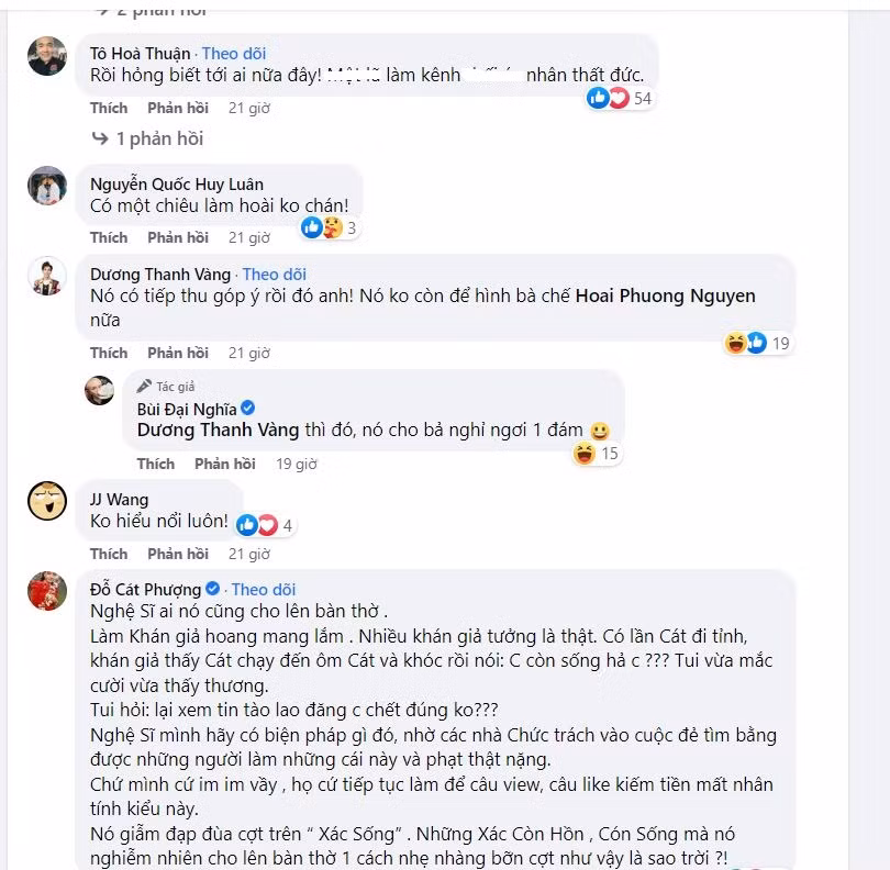 Nhiều nghệ sĩ cũng tỏ ra bức xúc trước những tin đồn thất thiệt trên mạng xã hội.