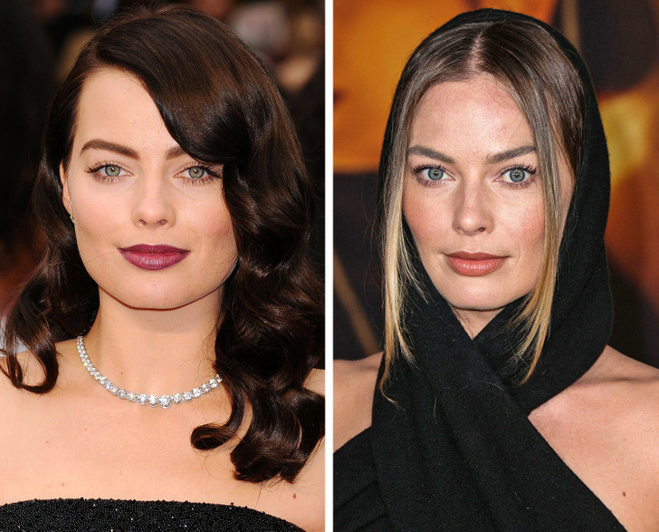 Diễn viên Margot Robbie năm 2014 và 2022. Diễn viên Margot Robbie năm 2014 và 2022.