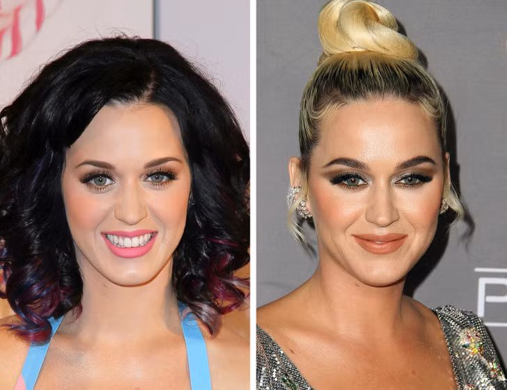 Nữ ca sĩ Katy Perry năm 2010 và 2019.