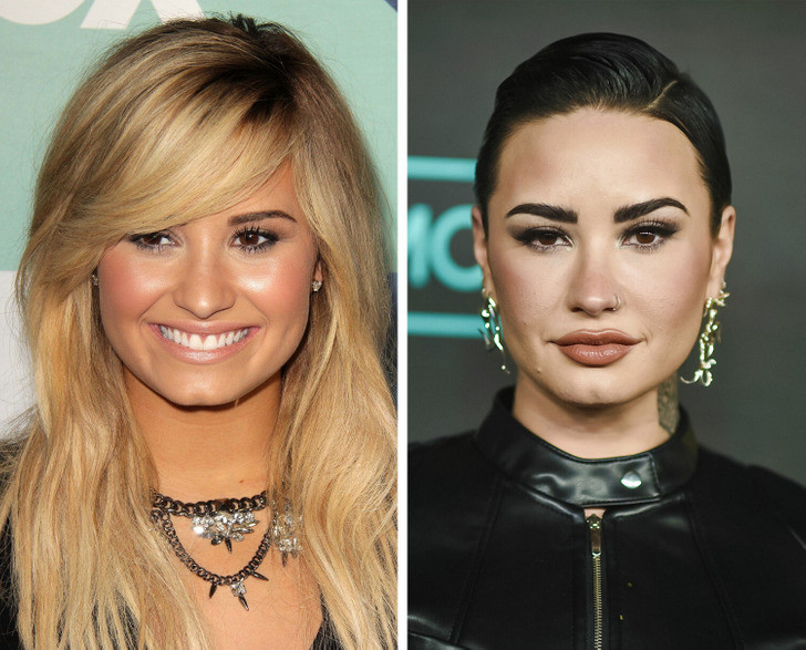 Nữ ca sĩ Demi Lovato năm 2013 và 2022. Nữ ca sĩ Demi Lovato năm 2013 và 2022.