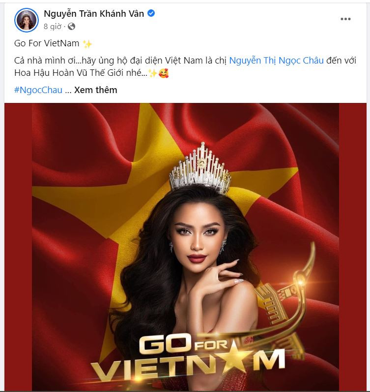 Hoa hậu Khánh Vân gửi lời chúc tới đàn chị Ngọc Châu. Hoa hậu Khánh Vân gửi lời chúc tới đàn chị Ngọc Châu.