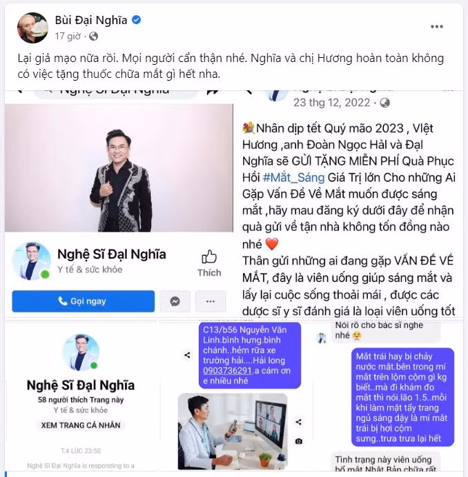 Bài đăng đính chính thông tin của MC Đại Nghĩa.