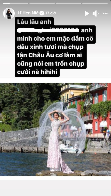 H’Hen Niê đã lên tiếng phủ nhận việc sang châu Âu chụp ảnh cưới để chuẩn bị lên xe hoa đi lấy chồng. H’Hen Niê đã lên tiếng phủ nhận việc sang châu Âu chụp ảnh cưới để chuẩn bị lên xe hoa đi lấy chồng.