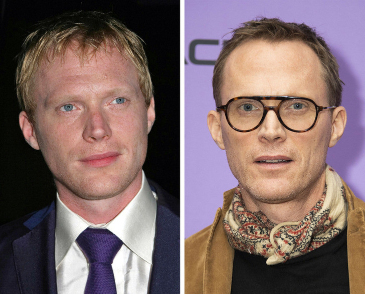 Diễn viên Paul Bettany năm 2004 và 2020. Diễn viên Paul Bettany năm 2004 và 2020.