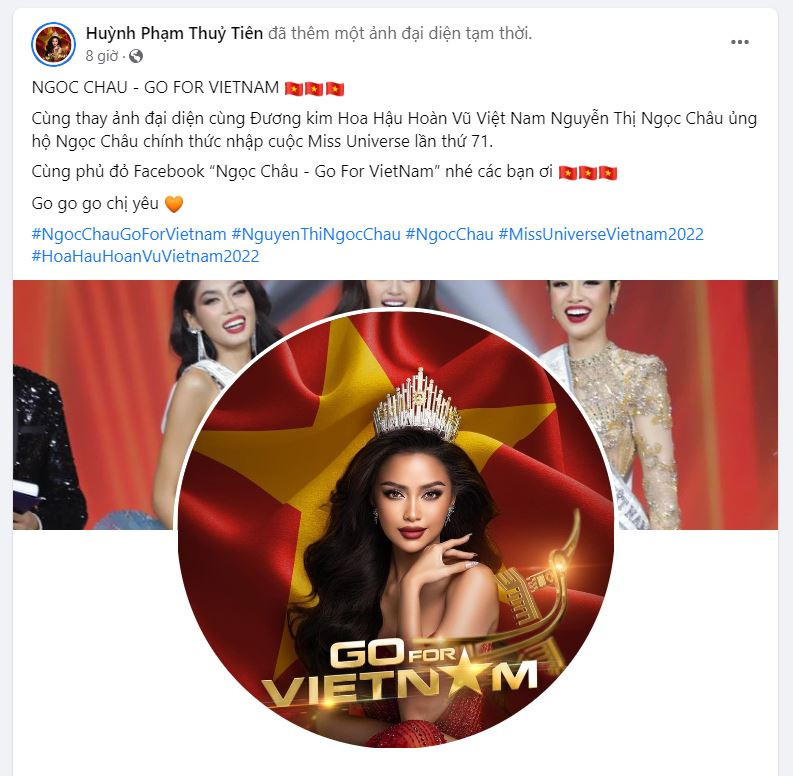 Á hậu Thủy Tiên cũng hào hứng phủ sắc đỏ trang cá nhân để động viên tinh thần đàn chị. Á hậu Thủy Tiên cũng hào hứng phủ sắc đỏ trang cá nhân để động viên tinh thần đàn chị.