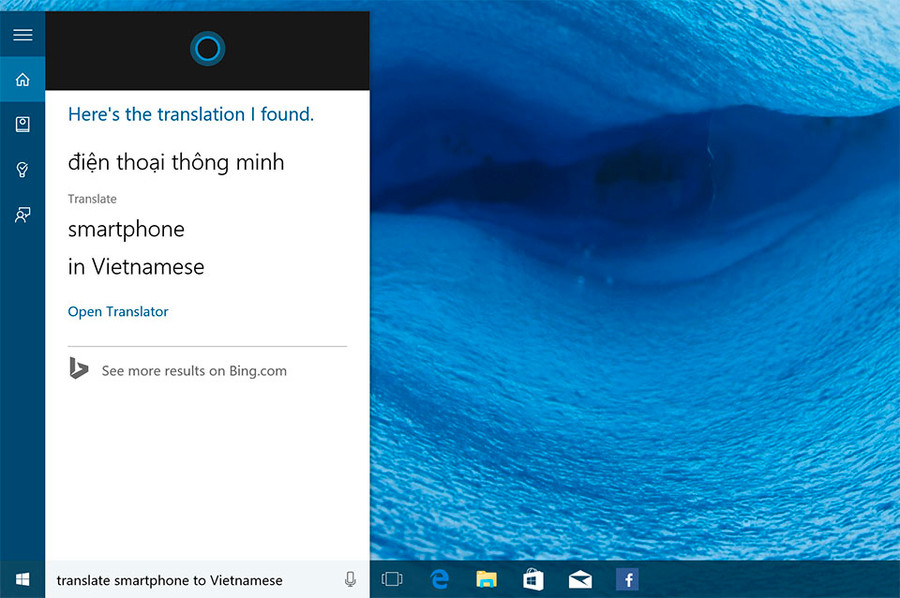 Đã có thể dịch từ trực tiếp bằng Cortana, hỗ trợ dịch sang tiếng Việt