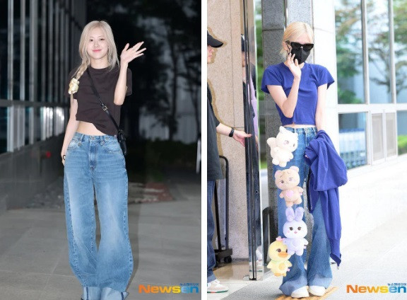 Quần jean của Rosé trước và sau khi thêm thú nhồi bông biểu tượng cho các thành viên BLACKPINK.
