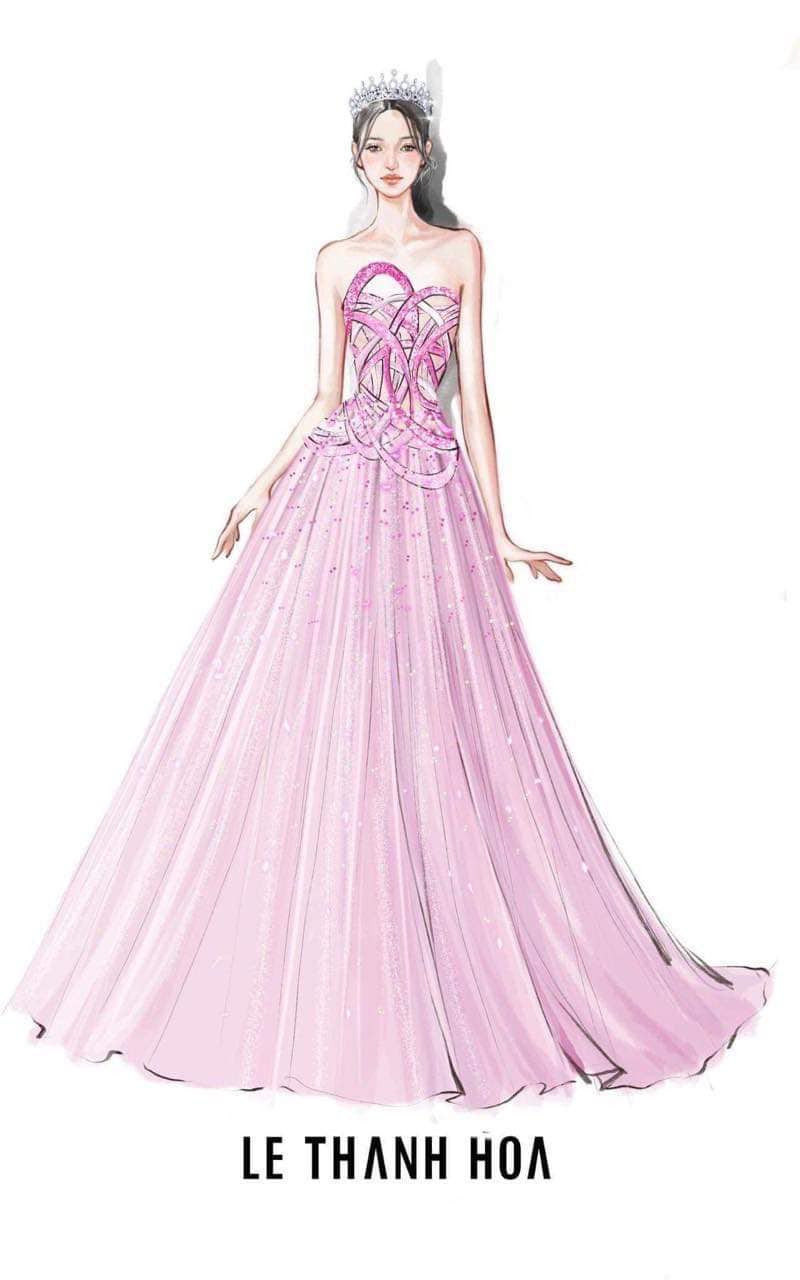 Bản phác thảo ba bộ váy final-walk của Top 3 Miss World Vietnam 2022 trong Đêm Chung kết.