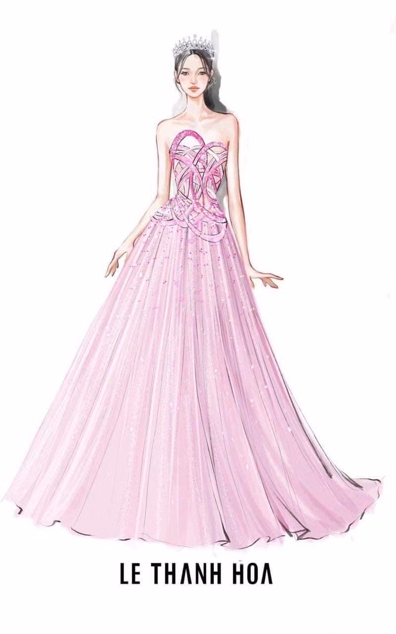 Bản phác thảo ba bộ váy final-walk của Top 3 Miss World Vietnam 2022 trong Đêm Chung kết.