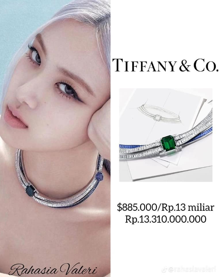 Rosé (BLACKPINK) tiếp tục tỏa sáng trong danh sách này với thiết kế của Tiffany &amp; Co có trị giá 885.000 USD (khoảng 20,5 tỷ đồng).