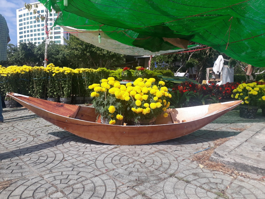 Hoa vạn thọ được bày trí bắt mắt.