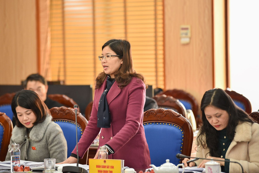 Thành viên đoàn giám sát trao đổi tại buổi làm việc. Thành viên đoàn giám sát trao đổi tại buổi làm việc.