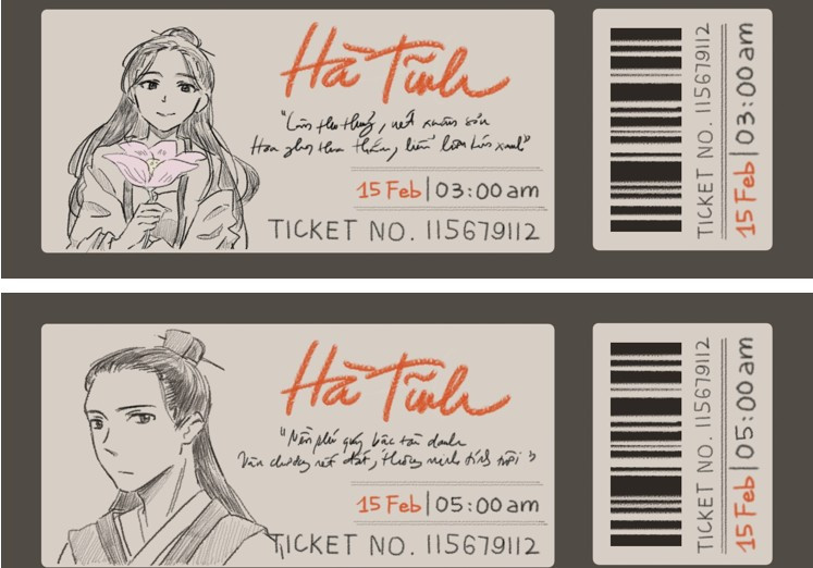 Vé tàu đi từ Hà Nội - Hà Tĩnh, một sản phẩm của học sinh trong dự án “Truyện Kiều đi vào lòng người”.