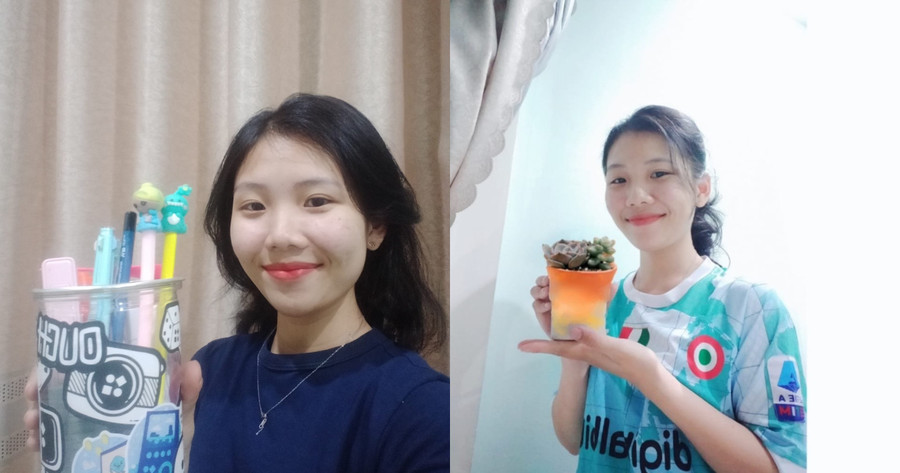 Đoan Mẫn thực hiện thử thách trồng cây và dùng đồ tái chế. Ảnh: NVCC