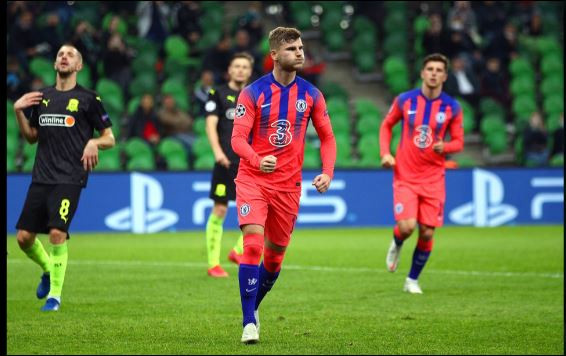 Timo Werner ghi bàn trong trận Chelsea hạ Krasnodar 4-0.