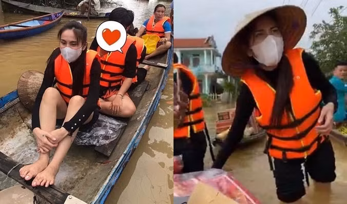 Ca sĩ Thủy Tiên làm từ thiện, giúp đỡ bà con chống chọi với mưa lũ..