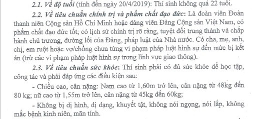 Quy định ngoại hình trong thông báo sơ tuyển của Học viện Tòa án