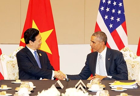 Thủ tướng Nguyễn Tấn Dũng và Tổng thống Obama vui mừng trước những tiến triển đạt được trong quan hệ hai nước. Ảnh VGP