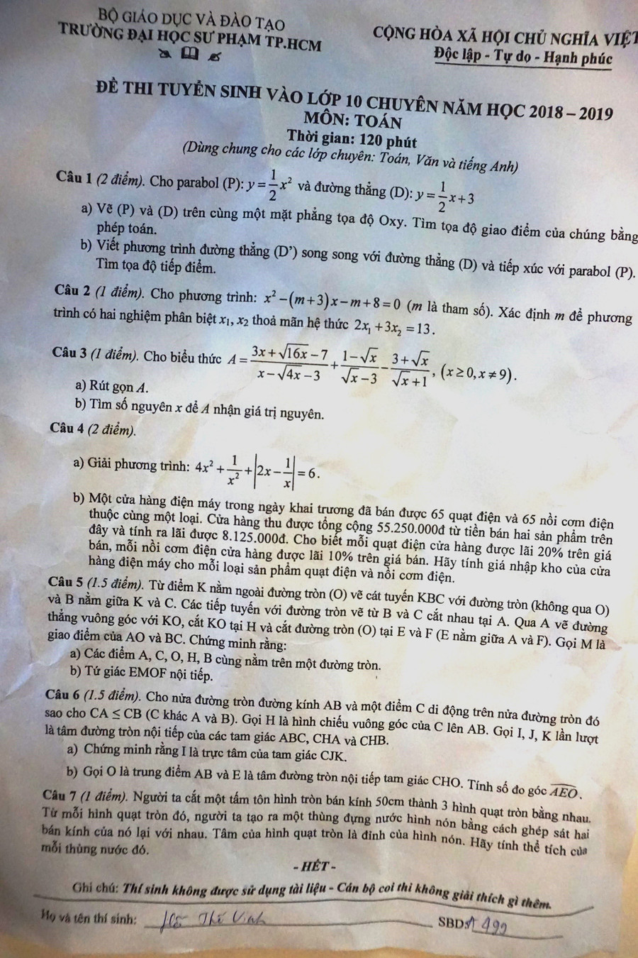 Đề thi môn Toán Đề thi môn Toán