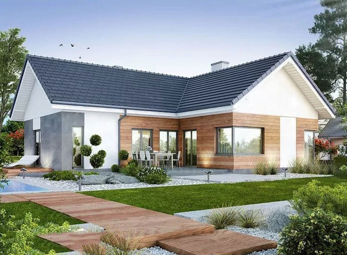 Mẫu nhà cấp 4 chữ L tạo ra một khoảng sân vườn hay chỗ đậu xe, sân chơi cho trẻ em rất thuận tiện. Chi phí xây nhà chữ L rất rẻ nhưng vẫn đảm bảo được thẩm mỹ và công năng nhất định.