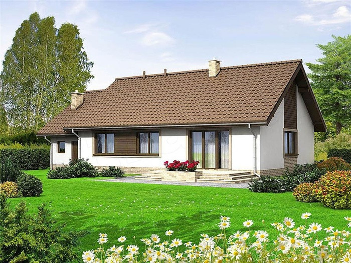 Mẫu nhà cấp 4 này rất phù hợp với xu hướng kiến trúc nhà ở hiện nay, ngoài về kiến trúc mái Thái độc đáp thì điểm nổi bật của ngôi nhà là sự kết hợp với sân vườn bên ngoài ngập tràn cây xanh.