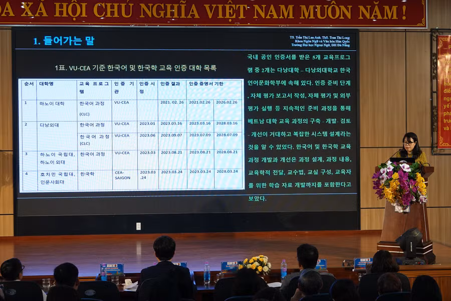 TS. Trần Thị Lan Anh - Trường Đại học Ngoại ngữ, ĐH Đà Nẵng trình bày báo cáo sau phiên khai mạc hội thảo.