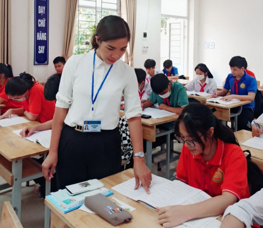 Giờ học Toán của cô – trò Trường THCS Hoàng Ninh (Việt Yên, Bắc Giang). Ảnh: Website nhà trường