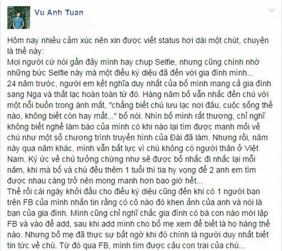 Nhờ facebook, MC Anh Tuấn tìm được người thân thất lạc 24 năm mc anh tuan, mc anh tuan tim duoc nguoi than, mc anh tuan tim nguoi than qua facebook,