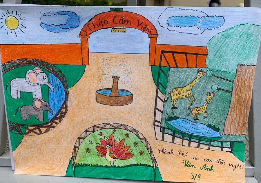 Bức tranh về Thảo Cầm Viên của học sinh lớp 3/8