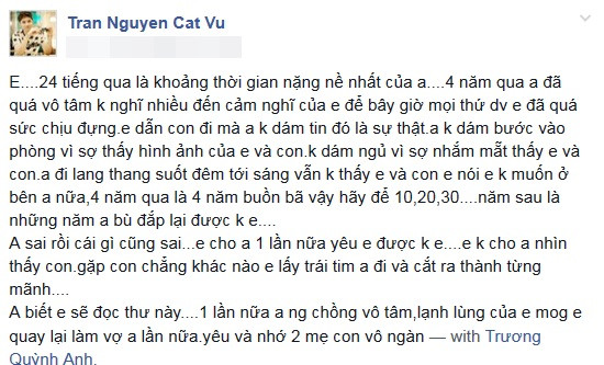 Tim hối hận vì Trương Quỳnh Anh mang con trai bỏ đi 2 Tim hối hận vì Trương Quỳnh Anh mang con trai bỏ đi 2