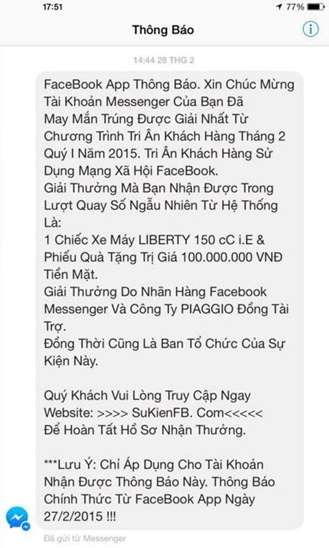 Cảnh giác trò lừa đảo "Tri ân khách hàng Facebook"