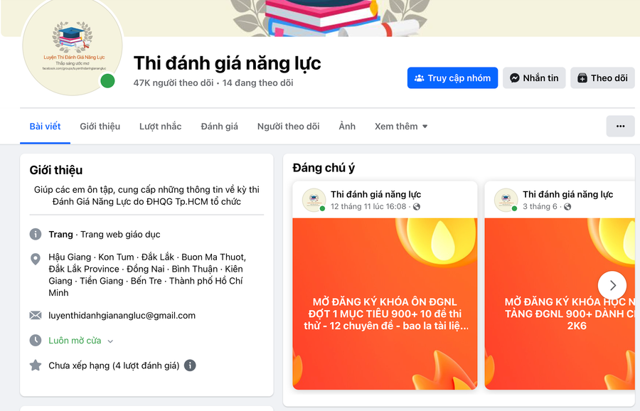 Một nhóm luyện thi đánh giá năng lực, giới thiệu đề thi và các khóa ôn luyện trên mạng. Ảnh: INT